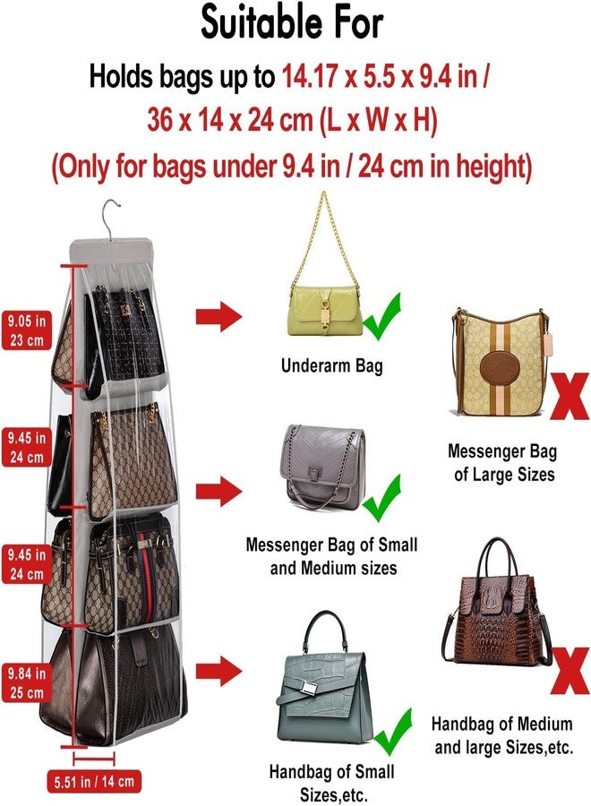 GBMI Handbag Organizer, Bag Organiser for Ladies Handbags, Purse, Clutch, clothes organiser for wardrobe, Purse Organiser With Hanger, Women, Non-Woven (8 Pocket- 110 X 35 X 35 Cm (Pack Of 1), Pink) - Image 2